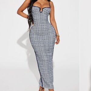 Textured Blue Patterned Maxi Dress